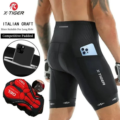 X-TIGER Men Cycling Shorts with Back Pocket Gel Padded Breathable MTB Bike Shorts Mountain Road Biking Riding Half Pants Tights