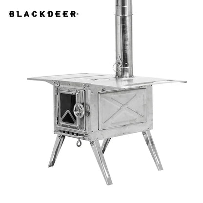 BLACKDEER Camping Outdoor 304 Stainless Steel Tent Wood Stove with Pipe Travel Folding Portable Wood Stove for Cooking