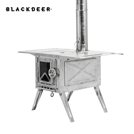 BLACKDEER Camping Outdoor 304 Stainless Steel Tent Wood Stove with Pipe Travel Folding Portable Wood Stove for Cooking