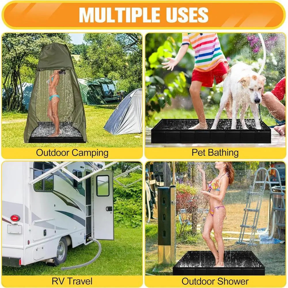 Camping Shower Pan Foldable Shower Basin Floor Base Standing Bath Floor Drainage Bowl For Outdoor Tent RV Road Trip Sun Shade