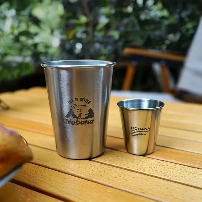 Outdoor 304 Stainless Steel Cup Set Camping Cup 4/6/8PCS Camping Portable Water Cup Travel Coffee Cup Picnic Barbecue Beer Cup