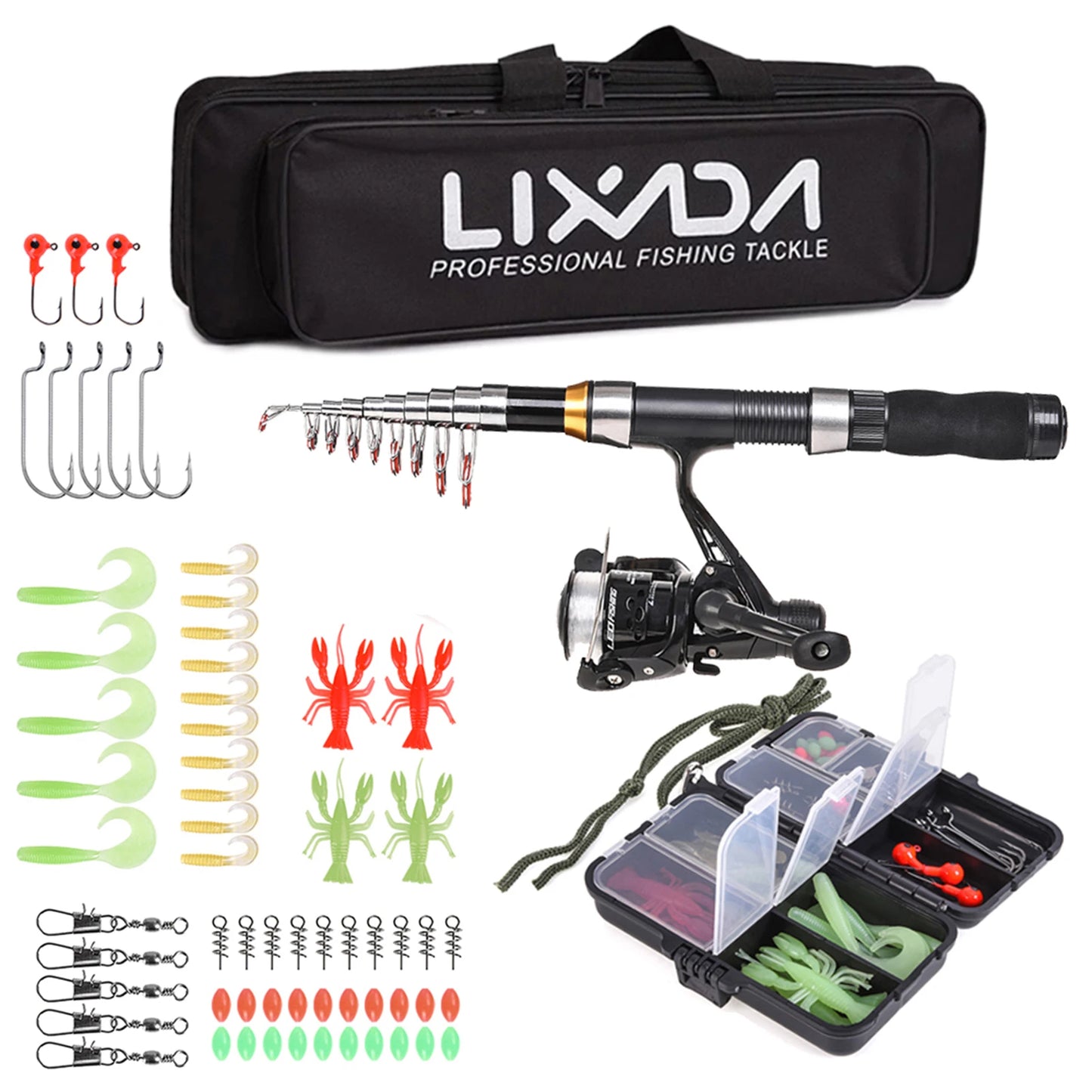 Lixada 2.1m 2.3 m Telescopic Fishing Rod Reel Combo Full Kit Carbon Fiber Rod Pole Spinning Reel Fishing Bag Case Pesca Gear Set