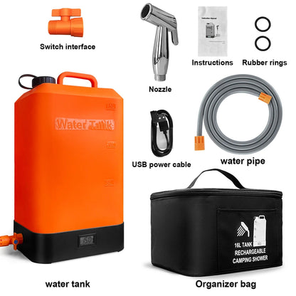Portable Outdoor Camping Shower with 16L Silica Gel Water Bag Rechargeable Electric Pump For Hiking Climbing Swimming Bathing