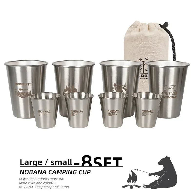 Outdoor 304 Stainless Steel Cup Set Camping Cup 4/6/8PCS Camping Portable Water Cup Travel Coffee Cup Picnic Barbecue Beer Cup