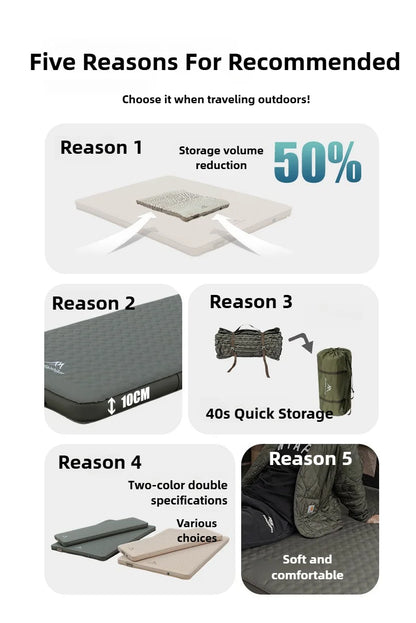 MOUNTAINHIKER 10cm Compact Folding Camping Sleeping Bed Pad Single Double Person Self-inflating Mattress Thick Air Mat Floor