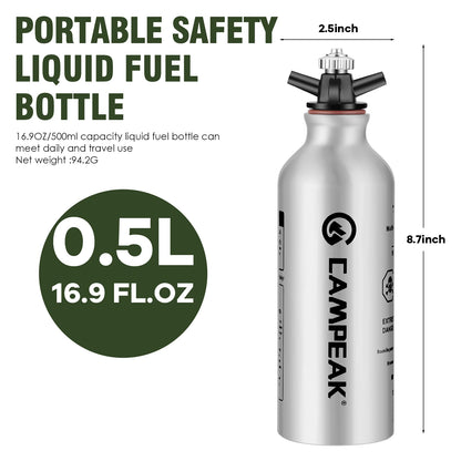 CAMPEAK liquid Fuel Bottle 0.5L/1L Water Bucket for Outdoor Camping with Safety Valve