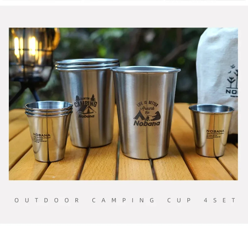 Outdoor 304 Stainless Steel Cup Set Camping Cup 4/6/8PCS Camping Portable Water Cup Travel Coffee Cup Picnic Barbecue Beer Cup