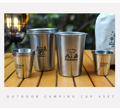 Outdoor 304 Stainless Steel Cup Set Camping Cup 4/6/8PCS Camping Portable Water Cup Travel Coffee Cup Picnic Barbecue Beer Cup