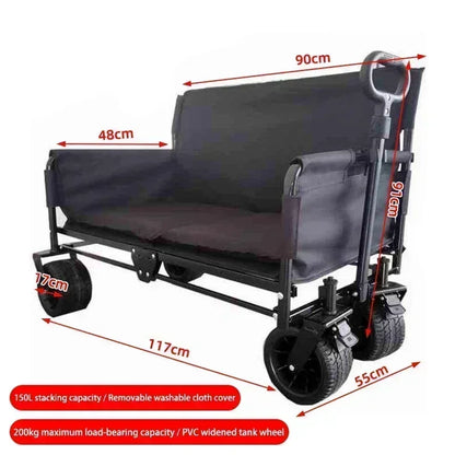 NEW Hot SalesFolding Wagon Folding Sofa With Brakes Multiple Use Oxford Cloth Heavy Duty Camping Cart Multiple Pockets