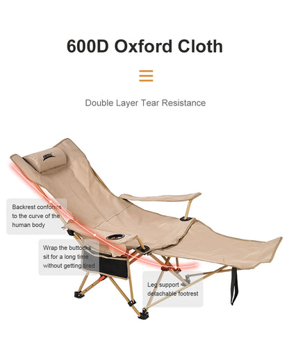 BRS 2-in-1 Reclining Camping Chair Lightweight Folding Camping Lounge Chair with Adjustable Backrest & Footrest for Beach